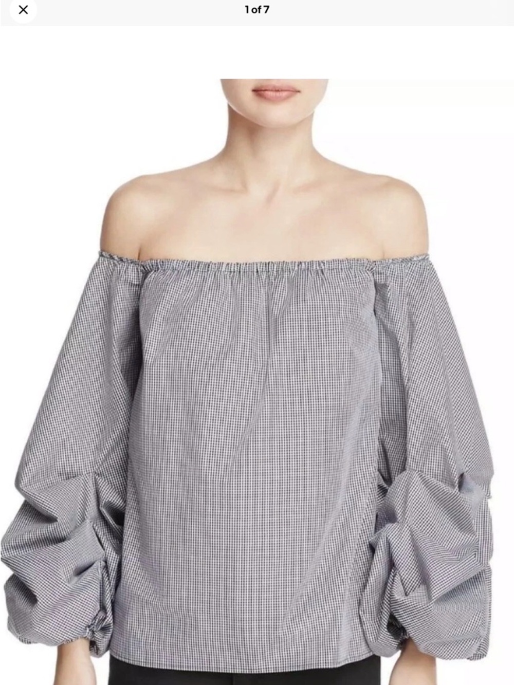 Petersyn Black & White Gingham Off-Shoulder Puff-Sleeve Top